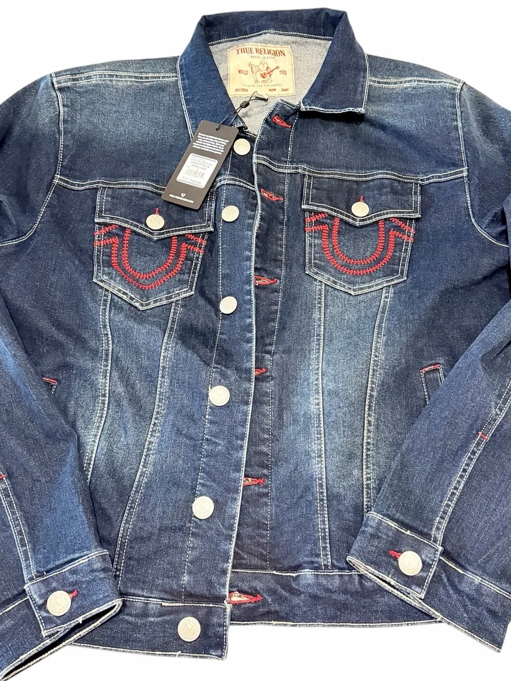 True Religion Dark Blue Denim Jacket with Red Stitching